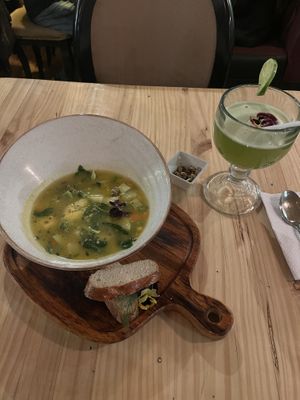 Andean soup with mint lemonade   at Chia Vegan Restaurant in Cusco