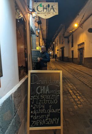 Polish is spoken here, in addition to English and Spanish! at Chia Vegan Restaurant in Cusco