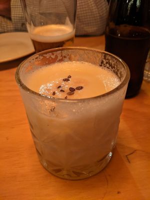 Vegan pisco sour - delicious! at Chia Vegan Restaurant in Cusco