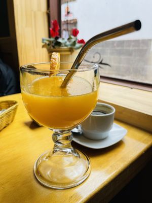 Orange juice   at Chia Vegan Restaurant in Cusco