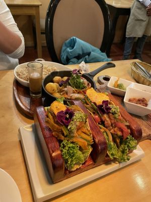 Saltado and tacos  at Chia Vegan Restaurant in Cusco