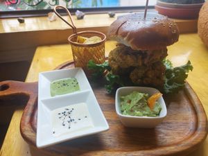 The burger at Chia Vegan Restaurant in Cusco