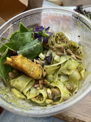 Pasta with pesto sauce- delicious   at Chia Vegan Restaurant in Cusco
