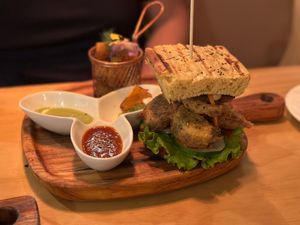 Vegan Chicharron Burger at Chia Vegan Restaurant in Cusco
