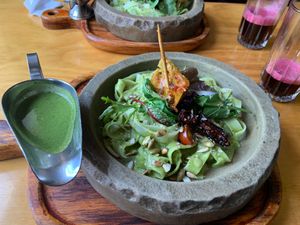 Main - pesto fettuccine   at Chia Vegan Restaurant in Cusco
