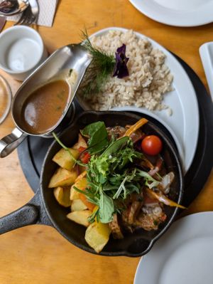The seitan main dish (can't remember exact name!) at Chia Vegan Restaurant in Cusco