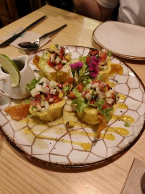 Causa starter at Chia Vegan Restaurant in Cusco
