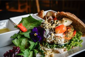 quinua burger at Chia Vegan Restaurant in Cusco