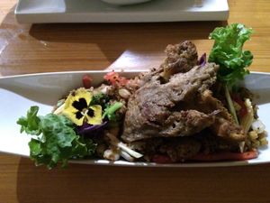 Quinoa chaufa with huge bits of seitan! at Chia Vegan Restaurant in Cusco