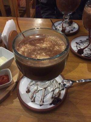 Chocolate caliente  at Chia Vegan Restaurant in Cusco