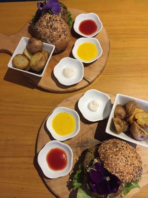 Quinoa burgers at Chia Vegan Restaurant in Cusco