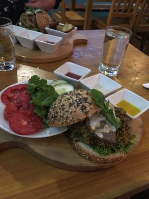 Quinoa burger at Chia Vegan Restaurant in Cusco