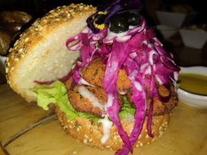 Falafal sandwich at Chia Vegan Restaurant in Cusco