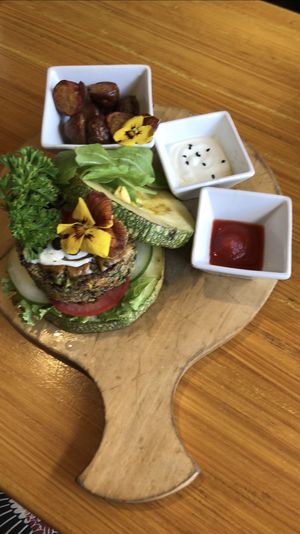 Hamburguesa sin gluten.   at Chia Vegan Restaurant in Cusco