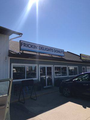 front of building  at Frickin' Delights Donuts in Devon