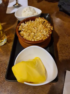Apple and Rhubarb crumble with sorbet for Vegan at The Duke in Hobart