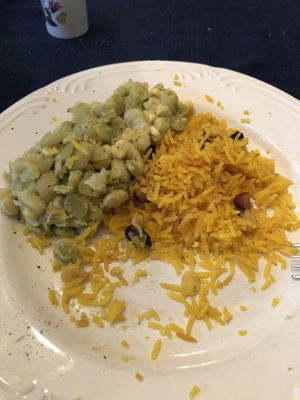 Savannah beans and sweet zarda rice. My FAVORITE sides. They are so delicious.  at Samosa Supreme in Bowie