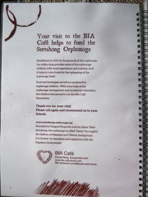 background info at BIA Cafe in Kathmandu