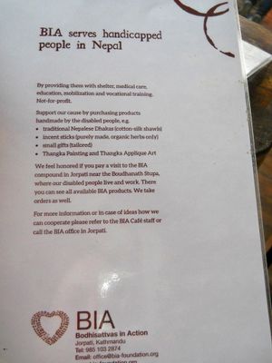 background info at BIA Cafe in Kathmandu