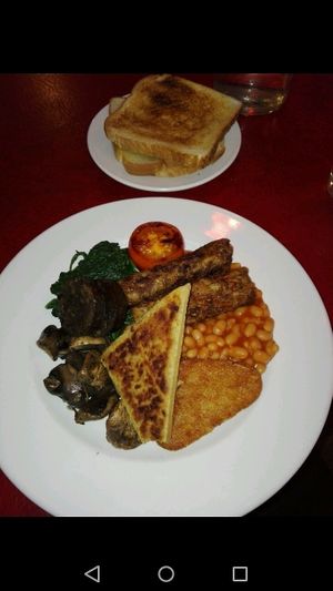 Vegan breakfast plate at The Koffee Pot in Manchester