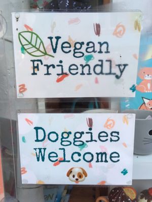 Window signs at The Origami Cafe & Gift Shop in Alnwick