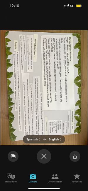 Menu in English   at Cafe Del Fin in Toledo