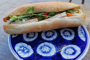 Banh Mi with vegan sausage at Eatnam - Odengatan in Stockholm