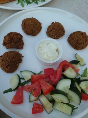 🧆 falafel with small salad and vegetal cream at Culture Club Strudla in Podgorica