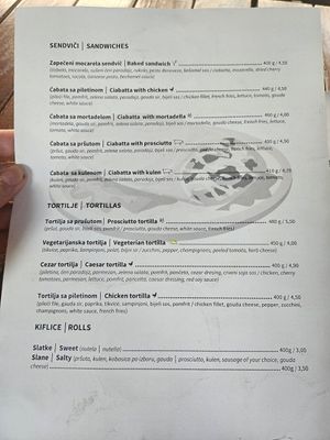 Menu- tortilla can be made vegan at Culture Club Strudla in Podgorica