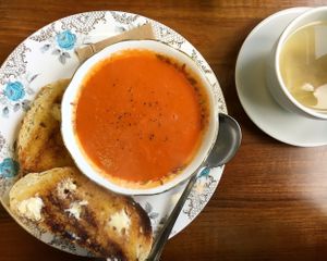 Tomato soup and toasted bread at Greenwich Pantry @ Arts Cafe in South East London