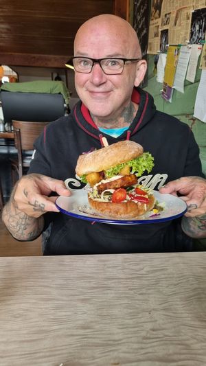 Very happy with my massive Hash Attack burger!! at Portershed in Christchurch
