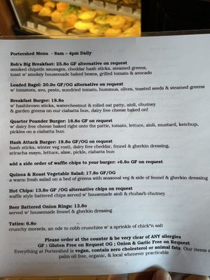 Menu part 1  at Portershed in Christchurch