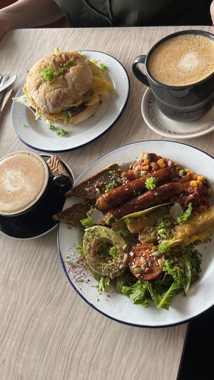 Big brekkie and burger   at Portershed in Christchurch