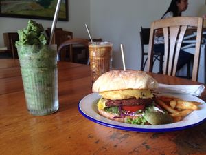 Burger and chips at Portershed in Christchurch