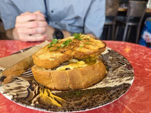 Cheese and onion toastie on Sourdough at Portershed in Christchurch