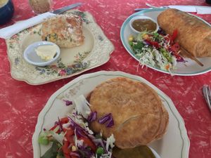 Savory scone, mushroom pie, chimi  at Portershed in Christchurch