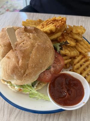 Quarter pounder burger and waffle fries  at Portershed in Christchurch
