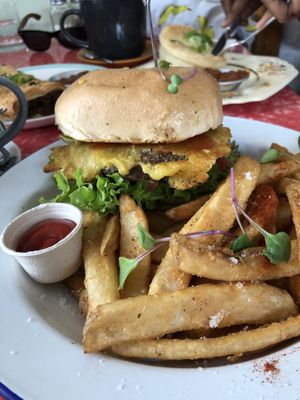 Quarter pounder with a “handful” of chips at Portershed in Christchurch
