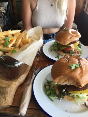 The breakfast burger and chips! at Portershed in Christchurch
