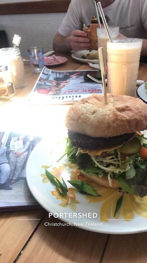 Huge yummy burger! at Portershed in Christchurch