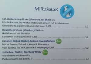 Milkshake Menu at Landtmann's Jausen Station in Vienna