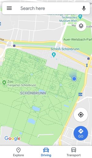 Cafe location in park (see blue dot) at Landtmann's Jausen Station in Vienna
