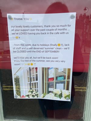 Close notice until end of September for holidays  at The Pancake Cafe in Durham