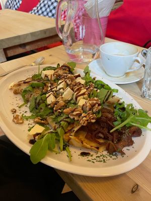 Vegan walnut, feta and caramelised onion crepe at The Pancake Cafe in Durham