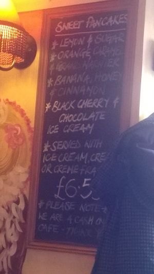 Sweet pancakes menu at The Pancake Cafe in Durham