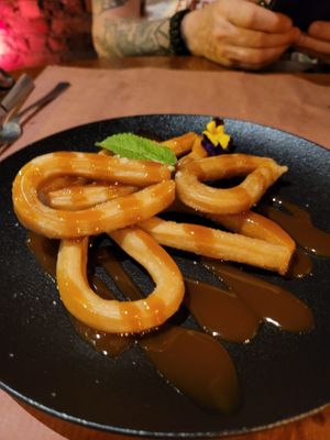 Nice to have a vegan dessert. Churros with salted caramel. at Noorderhuis in Roeselare