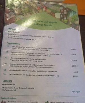 vegan menu at Lotus in Loerrach