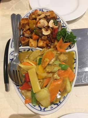 Tofu and vegan chicken at Lotus in Loerrach
