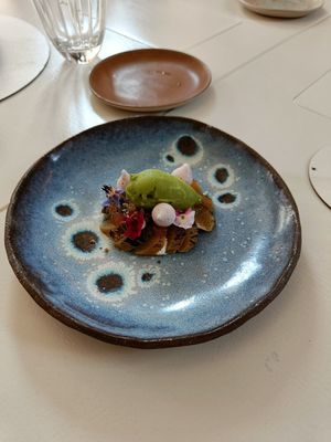 Rhubarb, sorbet and meringue at Humus x Hortense in Brussels