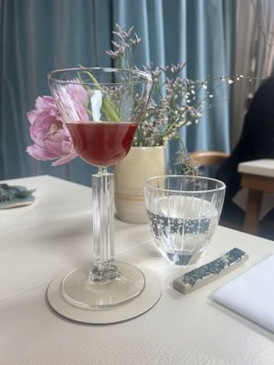 Beetroot black tea alcohol free drink  at Humus x Hortense in Brussels
